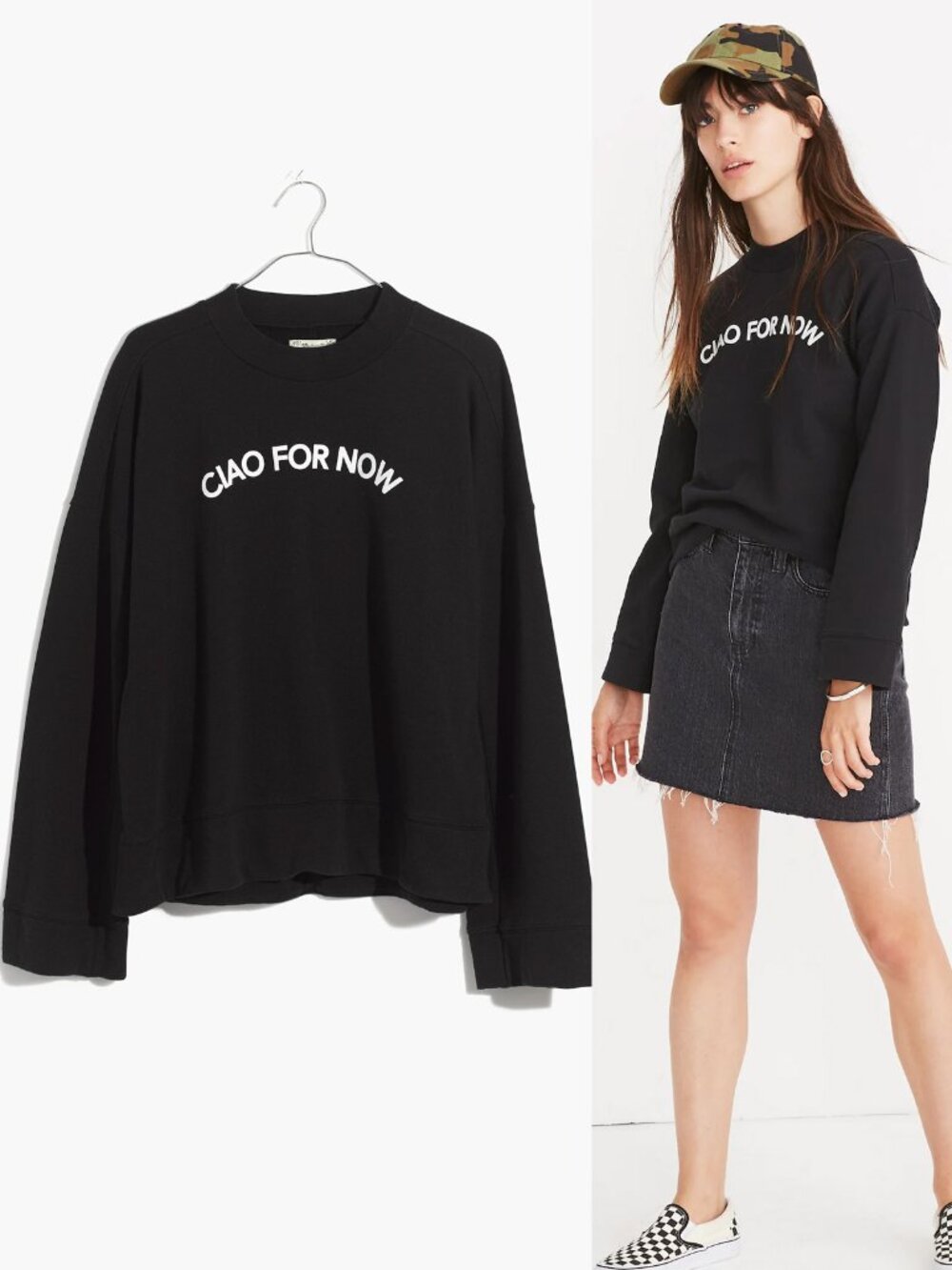 Madewell Mile(s) Ciao For Now Mockneck Sweatshirt XXL Black Wide Sleeves Cotton
